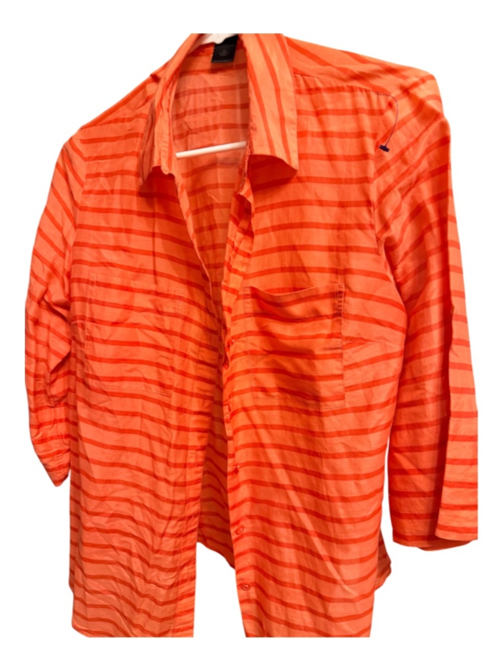 Ann Taylor Orange Striped Button-Down Shirt